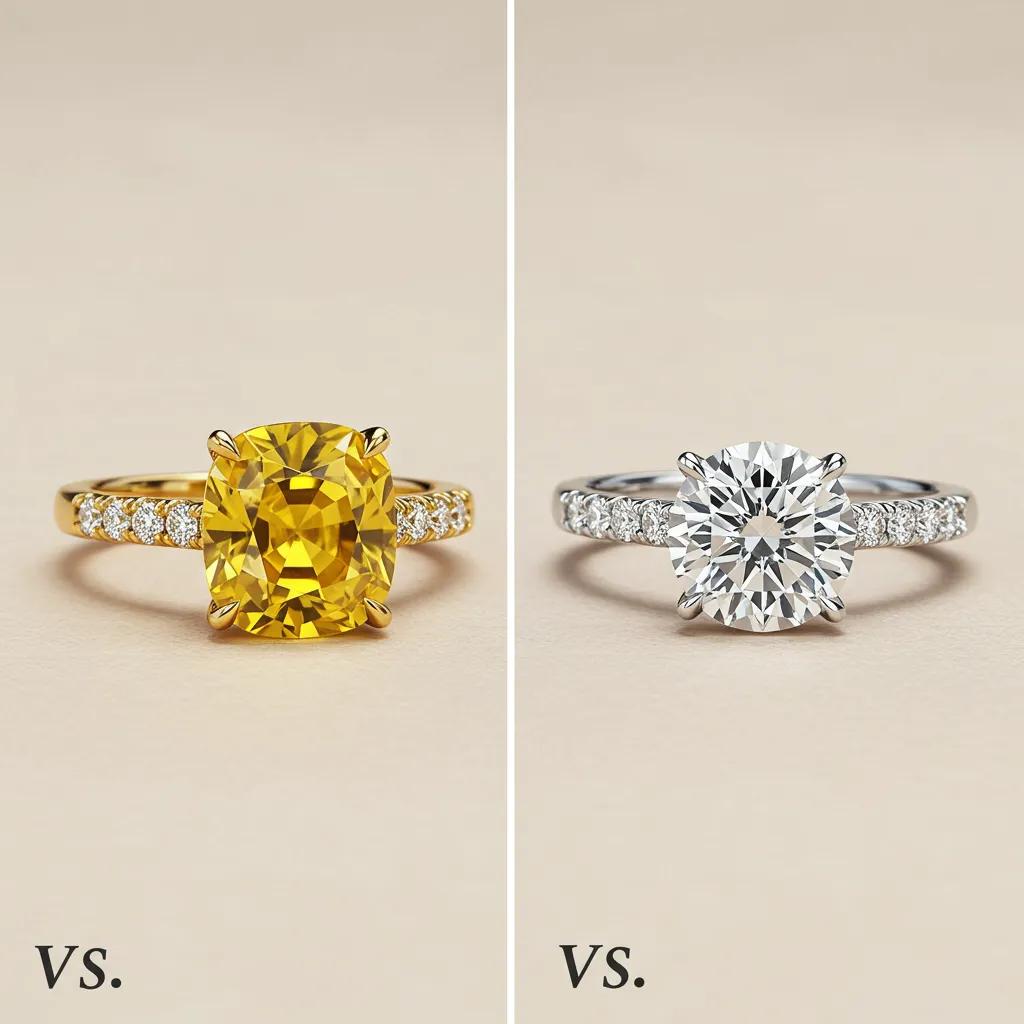 comparison-of-yellow-sapphire-and-diamond-engagement-rings-highlighting-color-and-style-differences-aeaeb9f9-c410-4499-8eef-fa28c7422b0djpg - Australian Diamond Company Comparison of Yellow Sapphire and Diamond Engagement Rings Highlighting Colour and Style Differences