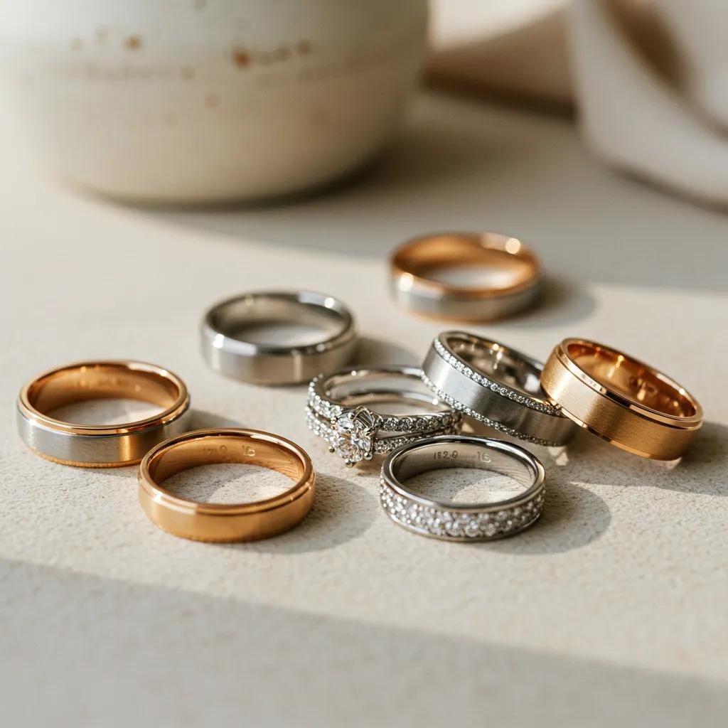 Coordinating Wedding Bands in Various Styles and Materials Symbolising Unity and Personal Expression