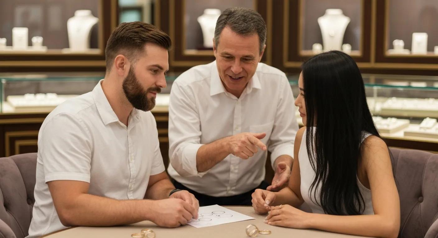 Couple Consulting with a Jeweler About Custom Wedding Band Designs