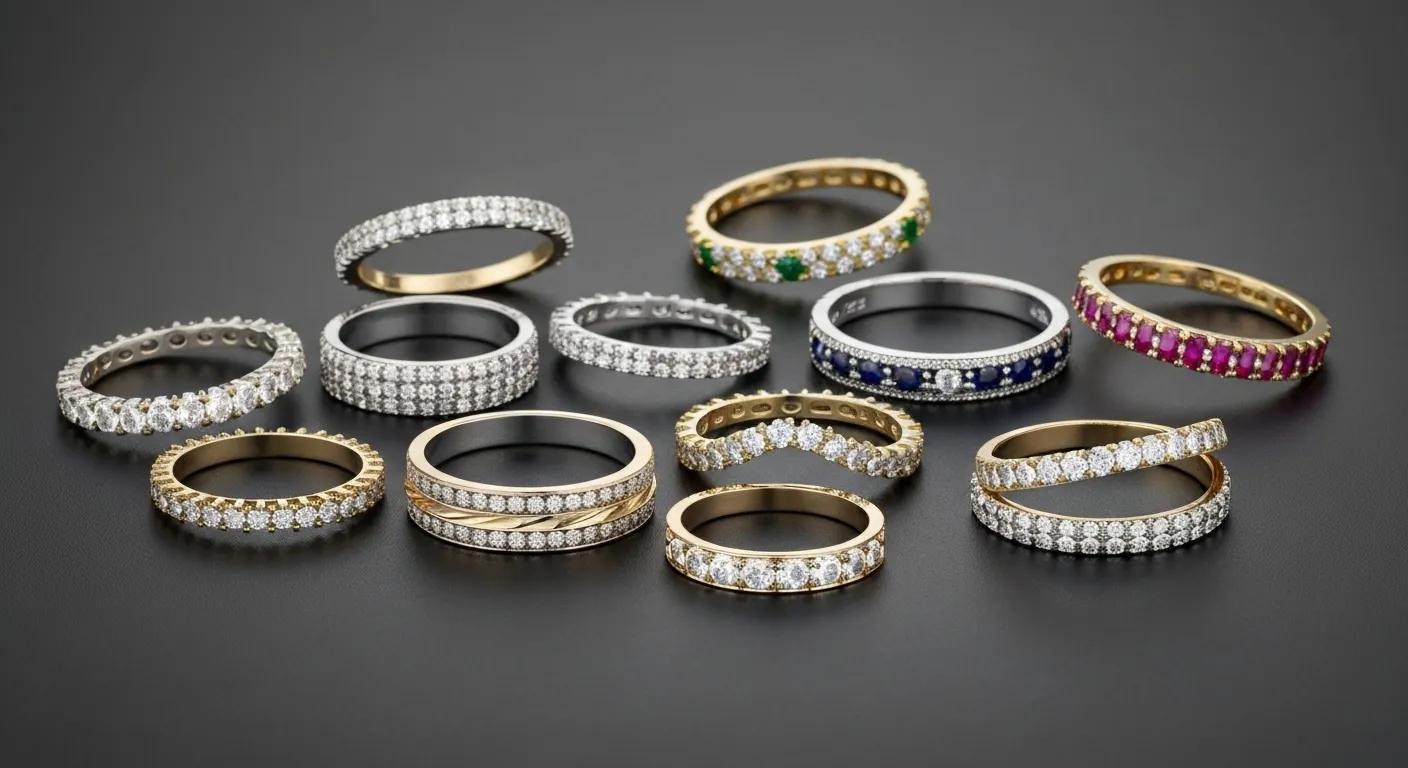 Various Styles of Eternity Bands Showcasing Unique Designs and Gemstone Settings