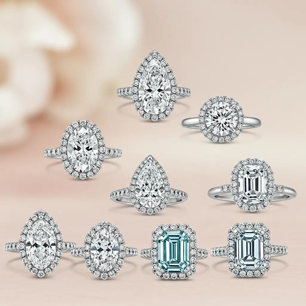 different-diamond-shapes-in-halo-engagement-rings-including-round-oval-pear-princess-and-emerald-cuts-5a2e5565-15b2-4f73-a9cf-93851421c3c3jpg - Australian Diamond Company Different Diamond Shapes in Halo Engagement Rings Including Round Oval Pear Princess and Emerald Cuts