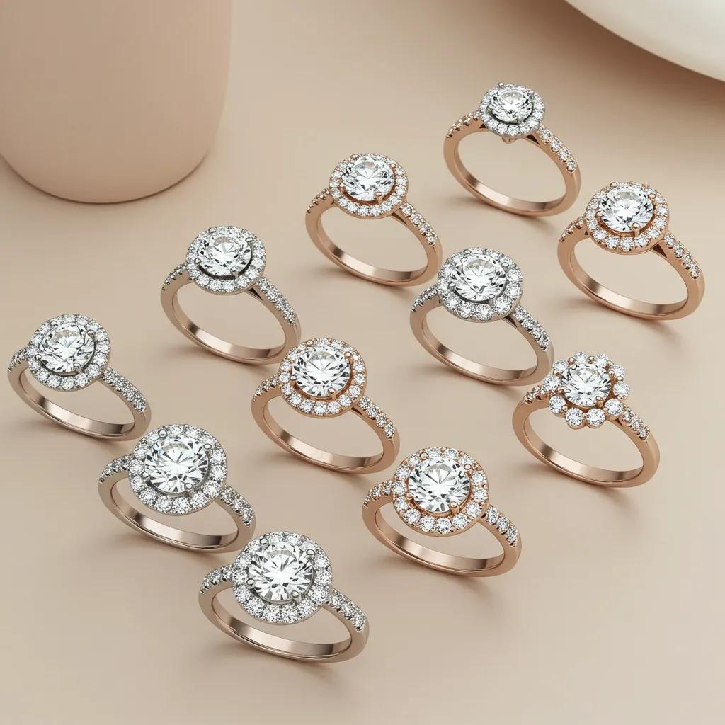 display-of-popular-halo-engagement-ring-designs-including-classic-hidden-double-and-floral-styles-954cf7d4-0bbd-460c-9cf2-c1b5900b312bjpg - Australian Diamond Company Display of Popular Halo Engagement Ring Designs Including Classic Hidden Double and Floral Styles