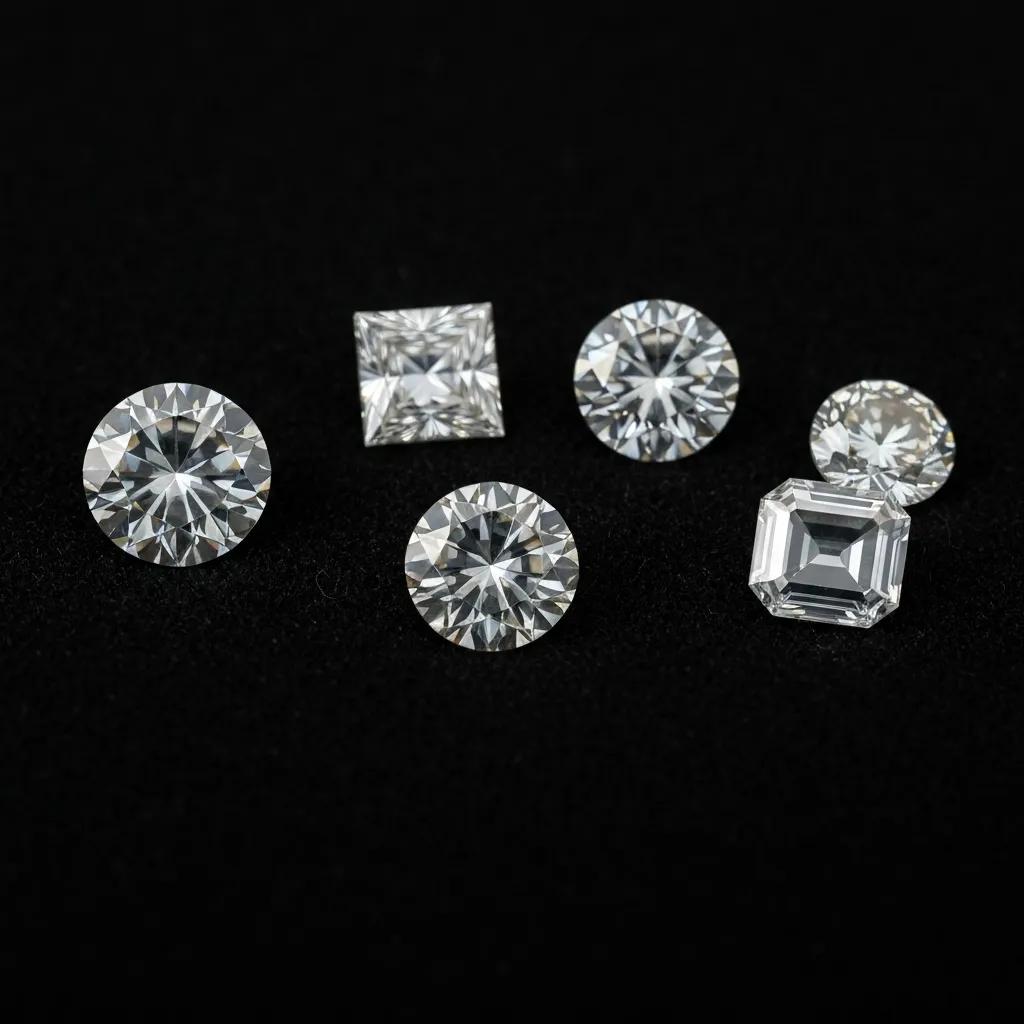 e133a380-0680-4008-84e0-fa1962912e89.jpg - Australian Diamond Company Display of Various Diamond Shapes Including Round Princess Cushion Oval and Emerald Cuts Showcasing Their Unique Characteristics