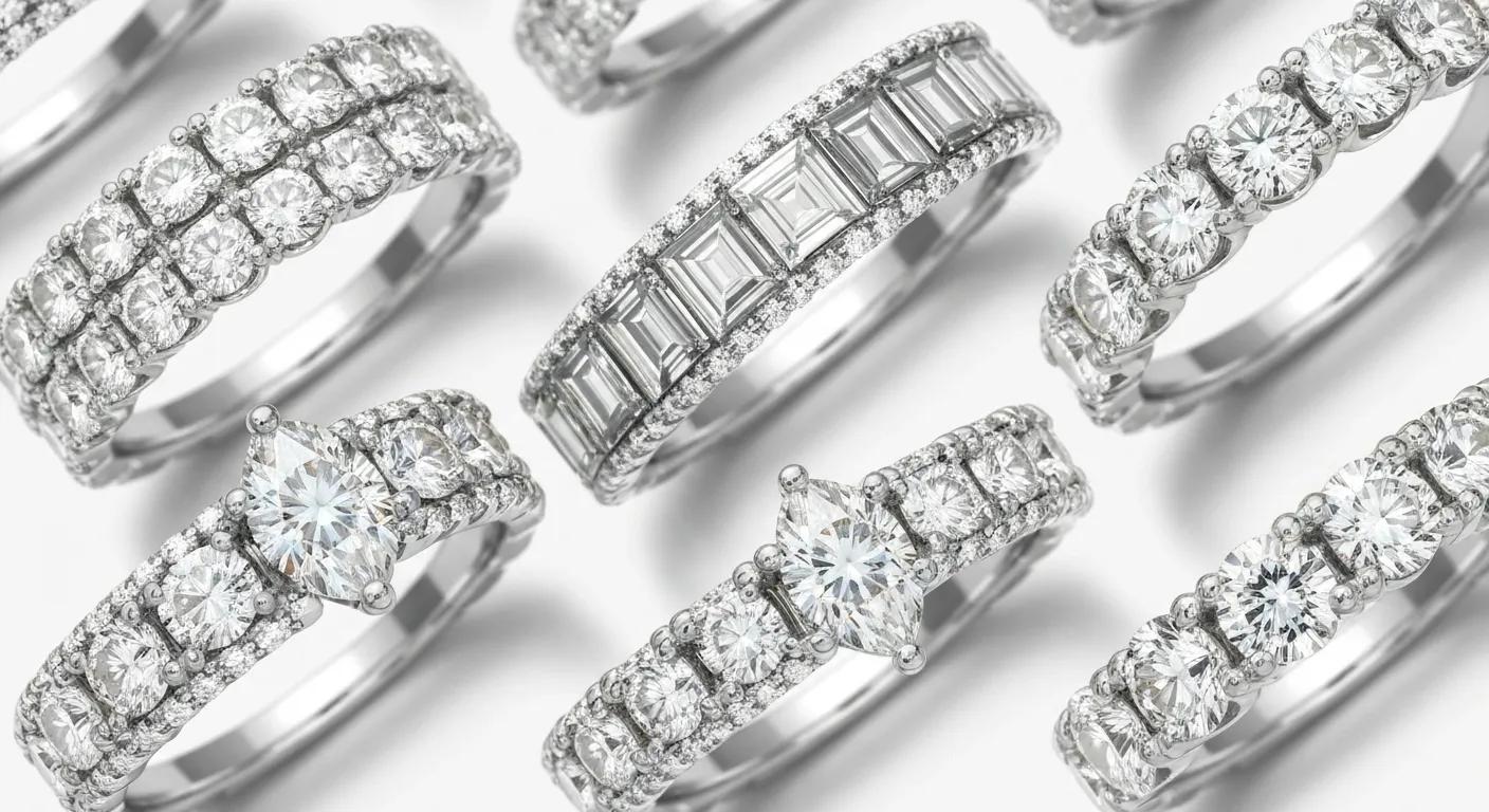 e2b99c57-10d4-475d-ba28-9e5ae068b2ae.jpg - Australian Diamond Company Close up of Various Diamond Cuts for Eternity Bands Showcasing Their Unique Shapes and Brilliance