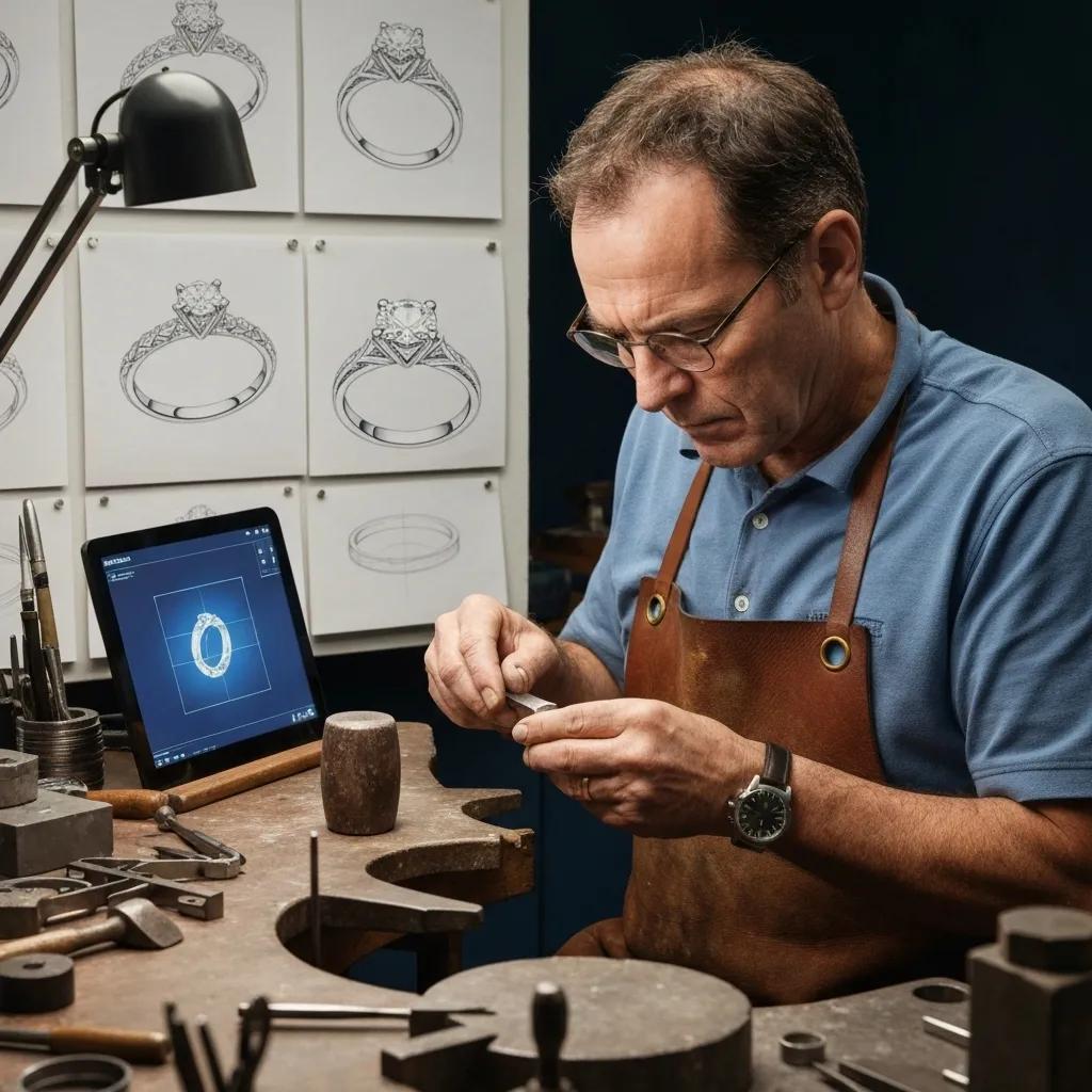 eadfc9a0-c712-4658-8edd-f3b25b04a12e.jpg - Australian Diamond Company Jeweler Crafting a Custom Engagement Ring Highlighting the Artisanal Design Process