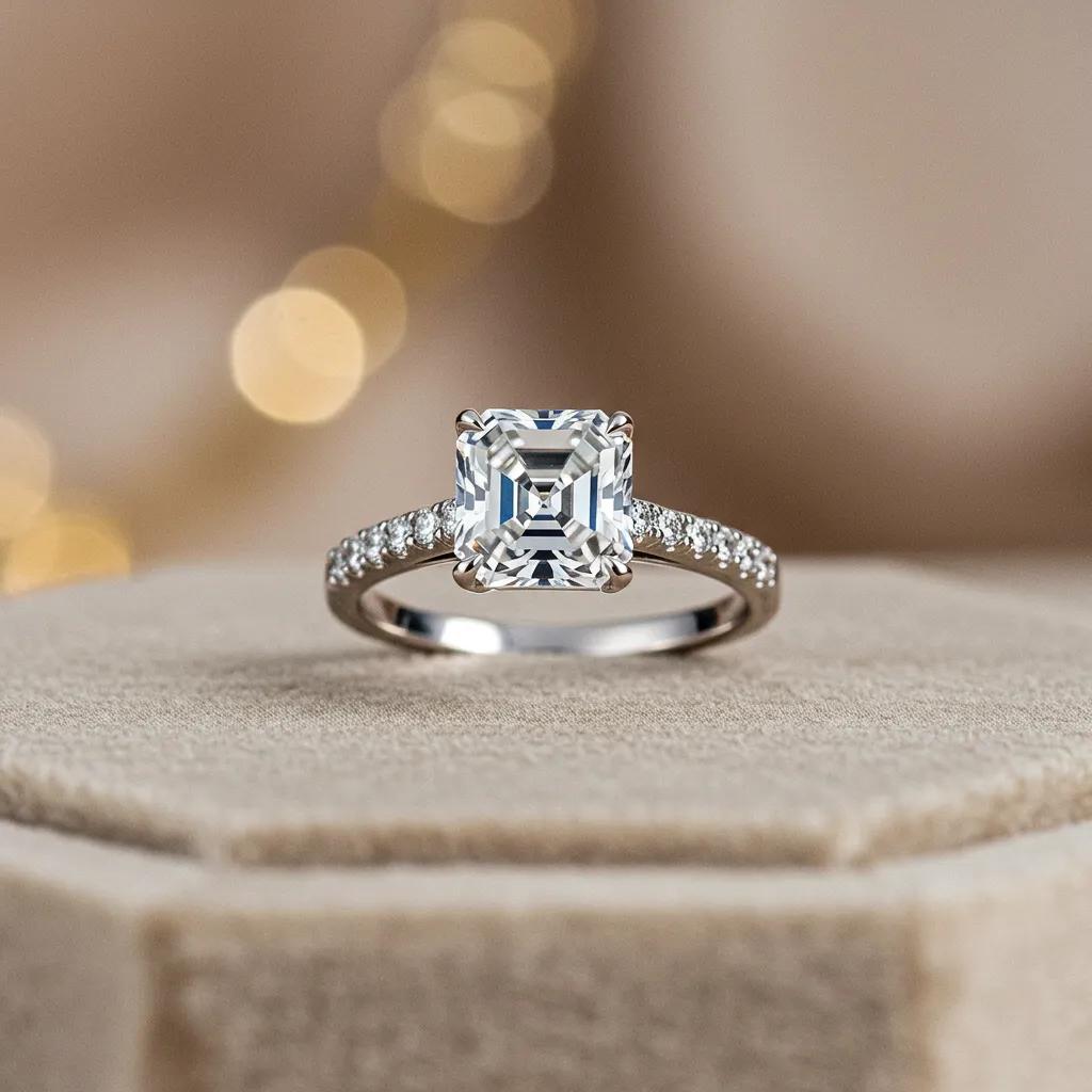 elegant asscher cut diamond ring-on velvet showcasing geometric brilliance - Australian Diamond Company Elegant Asscher Cut Diamond Ring on Velvet Showcasing Geometric Brilliance