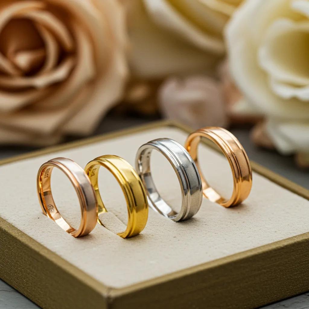 elegant display of classic gold wedding bands in yellow white and rose gold symbolising commitment and timeless style - Australian Diamond Company Elegant Display of Classic Gold Wedding Bands in Yellow White and Rose Gold Symbolising Commitment and Timeless Style