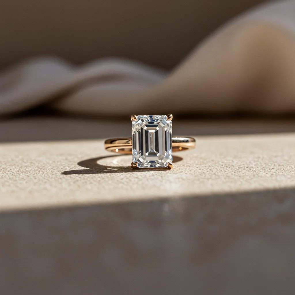 elegant emerald cut diamond ring showcasing clarity and brilliance on a velvet surface - Australian Diamond Company Elegant Emerald Cut Diamond Ring Showcasing Clarity and Brilliance on a Velvet Surface