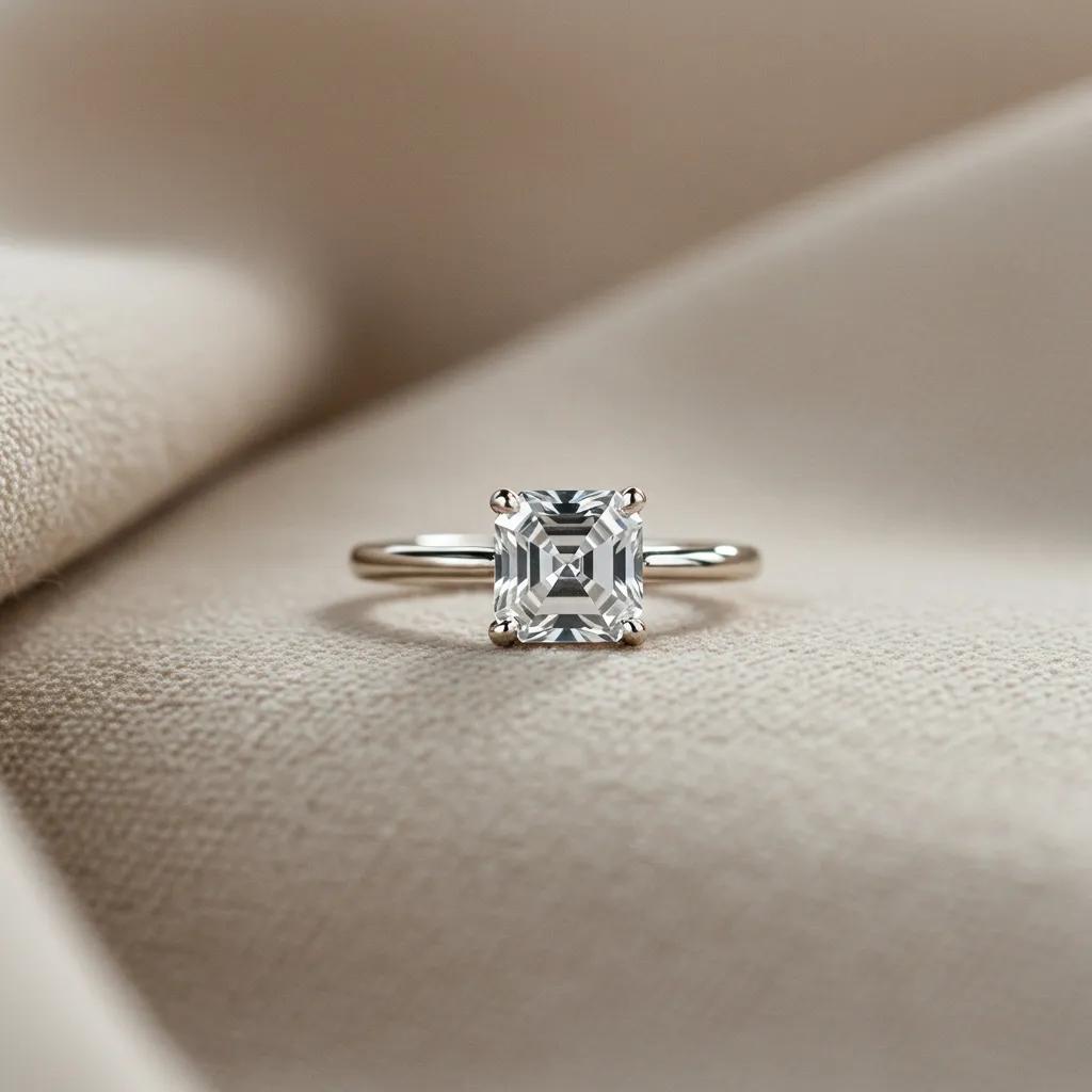 a Sophisticated Engagement Ring Showcasing an Asscher Cut Diamond in a Timeless Solitaire Setting