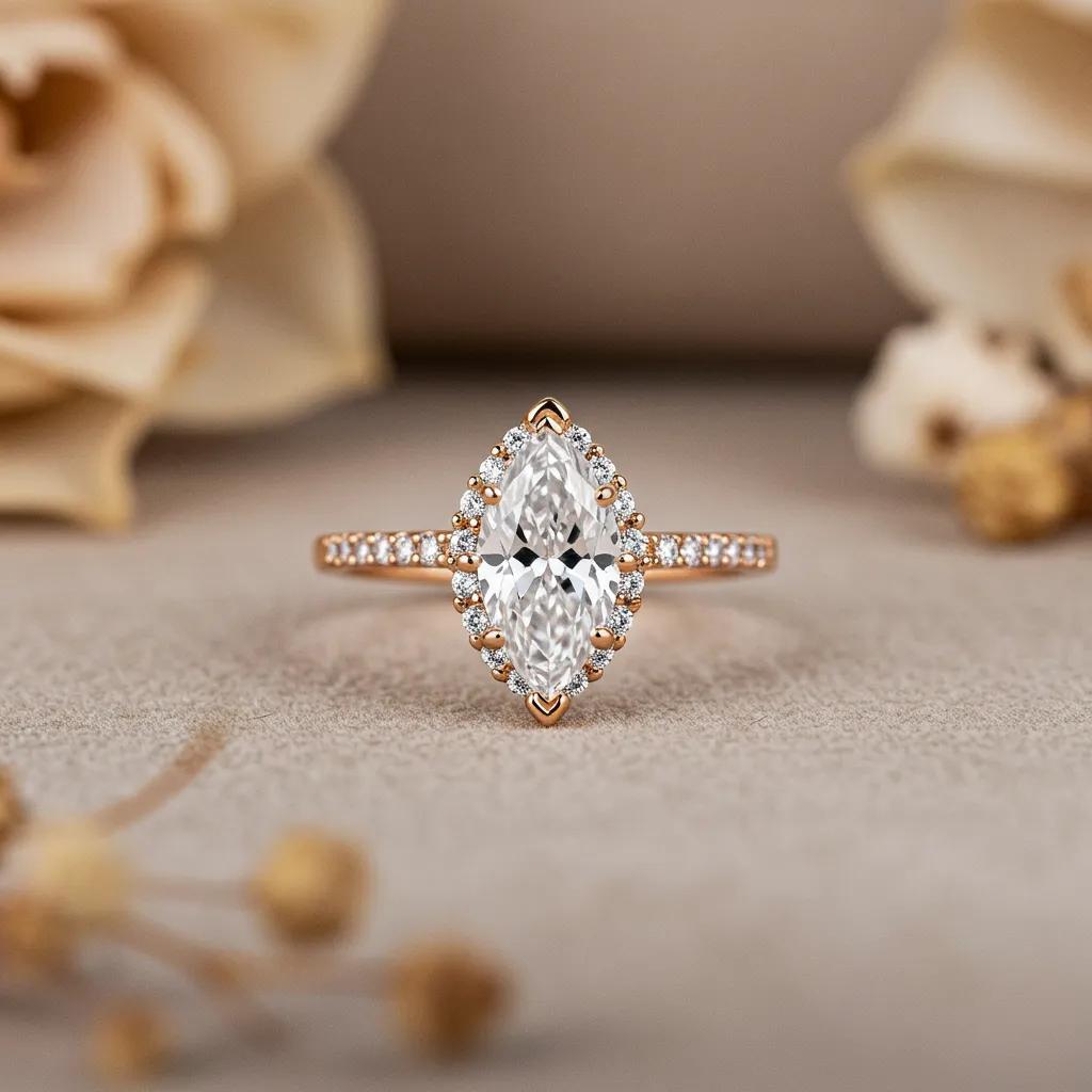 Elegant Marquise Cut Diamond Ring on Velvet Showcasing Its Brilliance and Elongated Shape