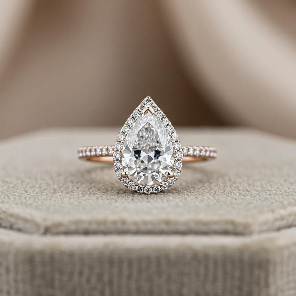 Elegant Pear Cut Diamond Ring on Velvet Showcasing Its Unique Teardrop Shape and Brilliance