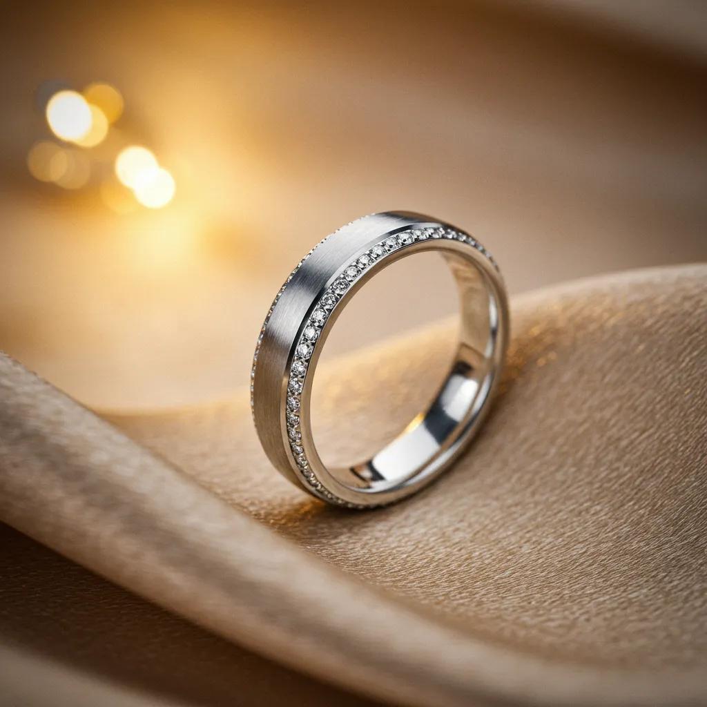 elegant platinum wedding band on soft fabric symbolising commitment and luxury - Australian Diamond Company Elegant Platinum Wedding Band on Soft Fabric Symbolising Commitment and Luxury