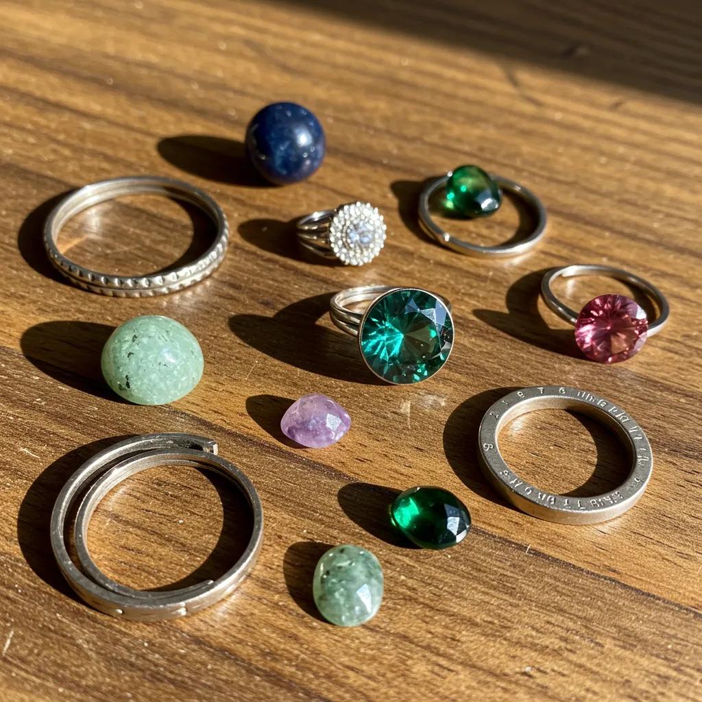 ethically-sourced-gemstones-and-recycled-metals-arranged-on-a-wooden-surface-e8930f1b-9ffa-45f5-8d72-93204436594bjpg - Australian Diamond Company a Curated Selection of Ethically Sourced Gemstones and Recycled Metals Artfully Arranged on a Natural Wooden Surface