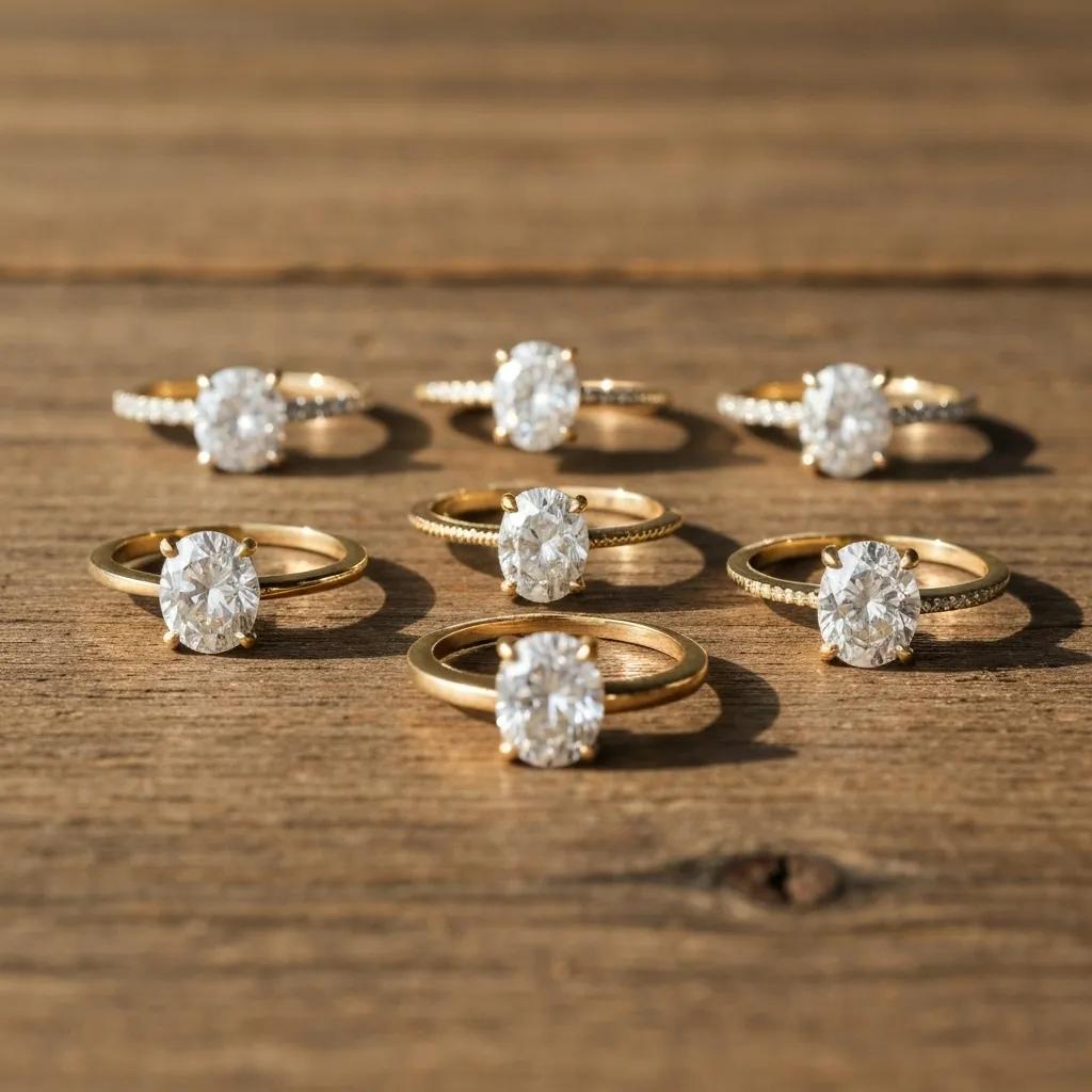 f4dfa3cb-1b04-4f1d-b770-c7c9857de4f6.jpg - Australian Diamond Company Variety of Engagement Ring Styles Displayed on a Wooden Surface