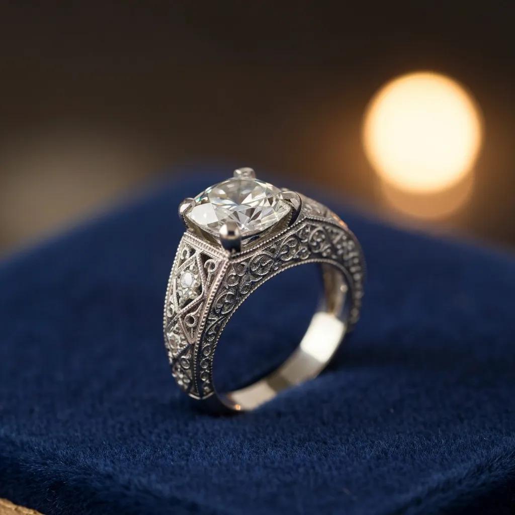 f9401357-6755-4d41-a4d0-9e1e074784a1.jpg - Australian Diamond Company Art Deco Engagement Ring with Geometric Designs and Sapphire Center Stone