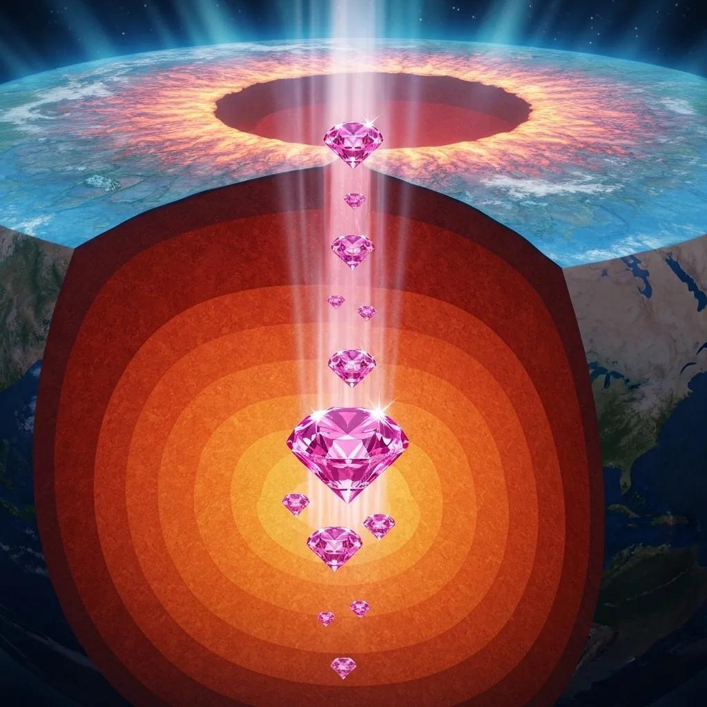 an Artistic Depiction of the Deep Geological Processes That Form Pink Diamonds