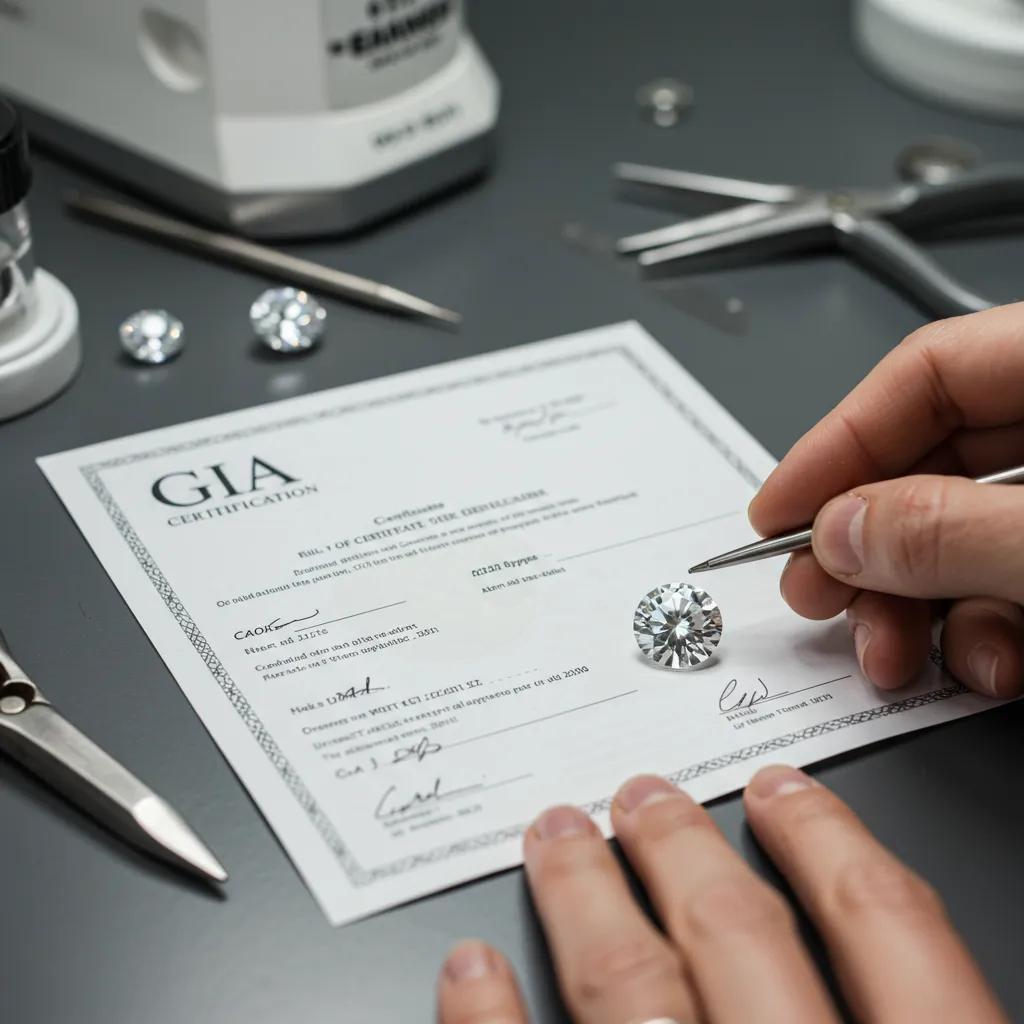 Gemologist Examining a Diamond with a Gia Certificate Illustrating the Certification Process