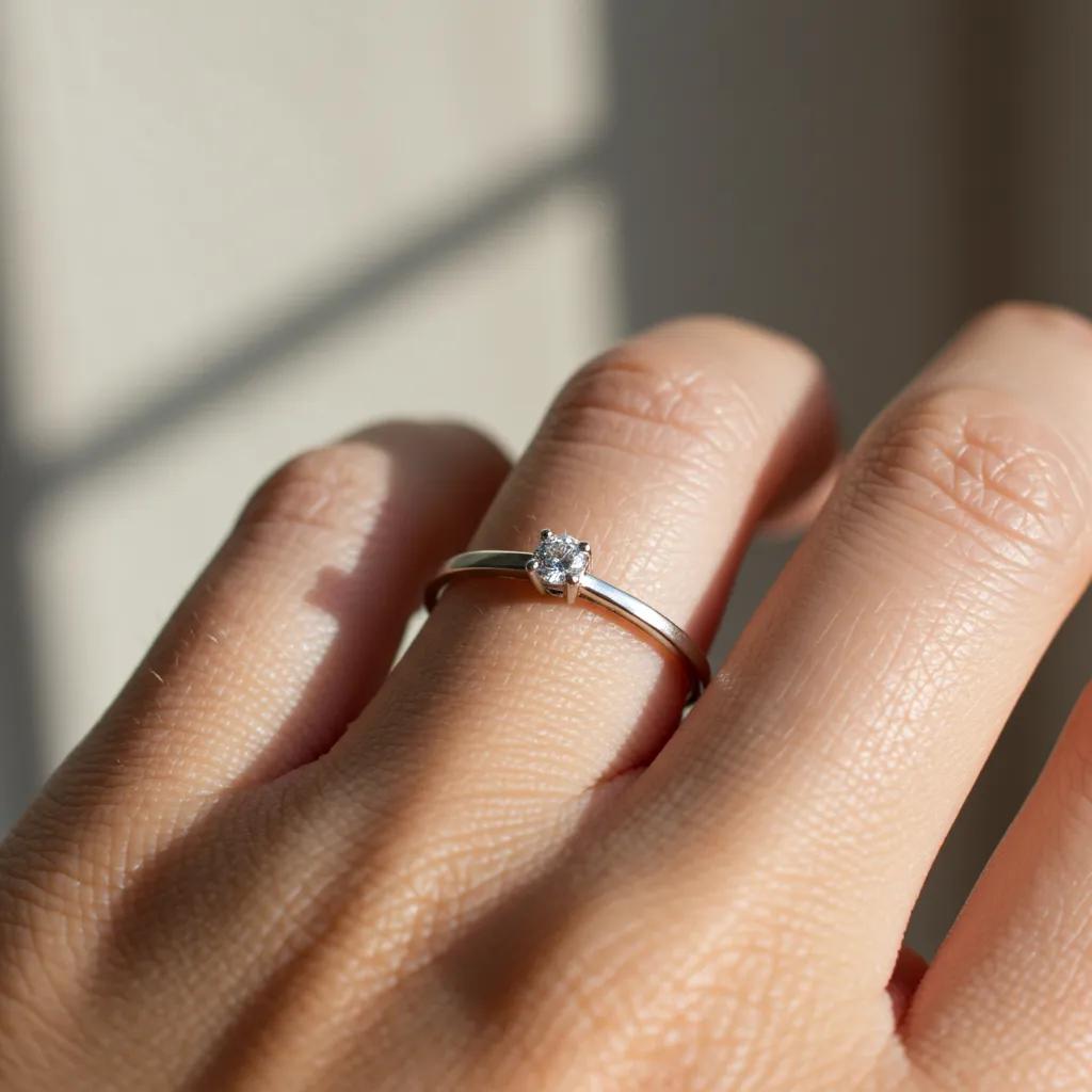Minimalist Engagement Ring Shown on a Hand Highlighting Its Elegant Design
