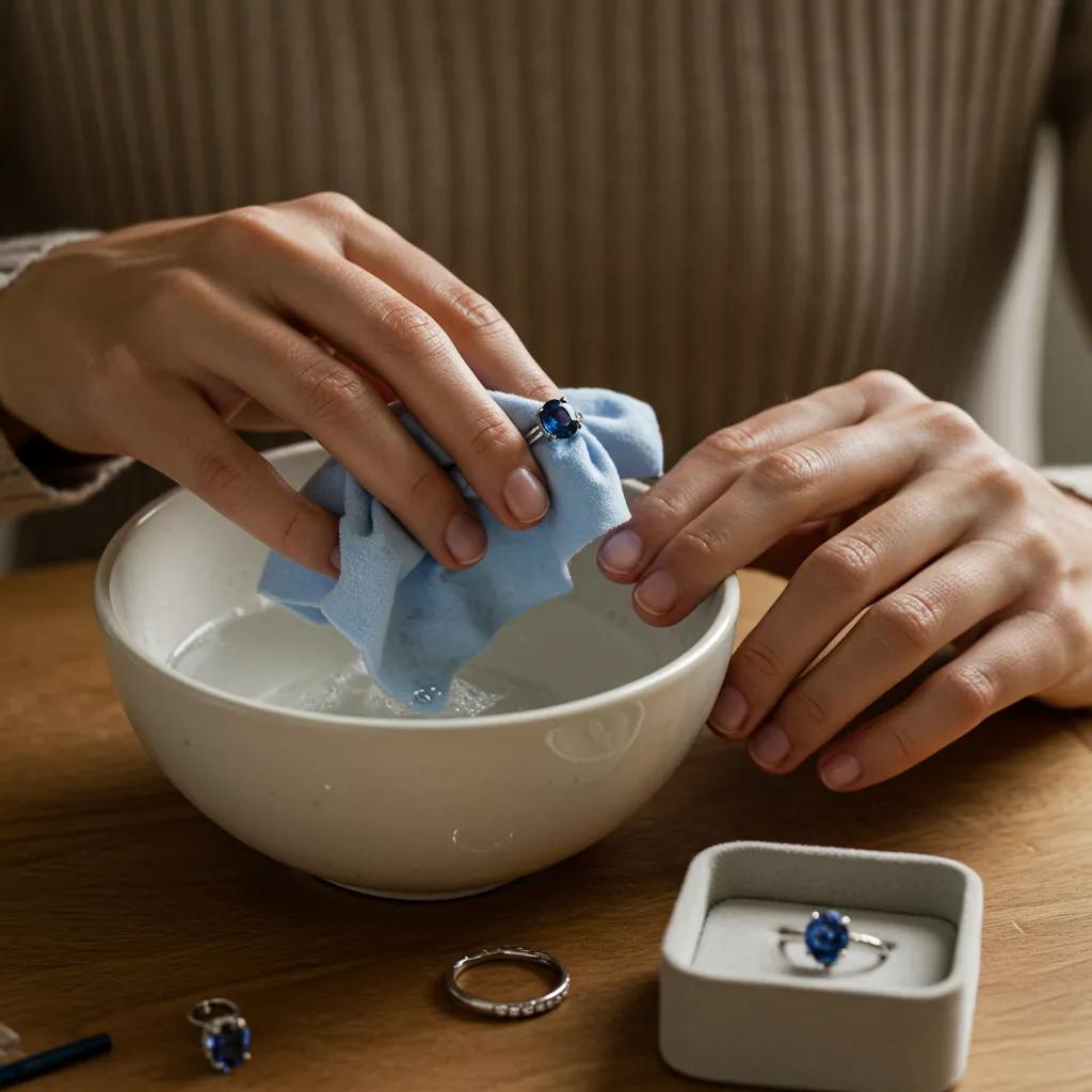 person-cleaning-a-blue-sapphire-ring-highlighting-care-and-maintenance-practices-8e23c659-676f-437e-ae28-ae3e0368e0e1jpg - Australian Diamond Company a Person Carefully Cleaning a Blue Sapphire Ring Demonstrating Essential Care and Maintenance Practices