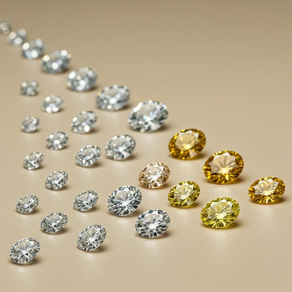 range-of-diamonds-showcasing-different-color-grades-from-colorless-to-light-yellow-68c28b6d-7f8b-4b10-ae27-8eb32a0bf1b1jpg - Australian Diamond Company a Spectrum of Diamonds Displaying Various Colour Grades from Completely Colourless to a Light Yellow Hue