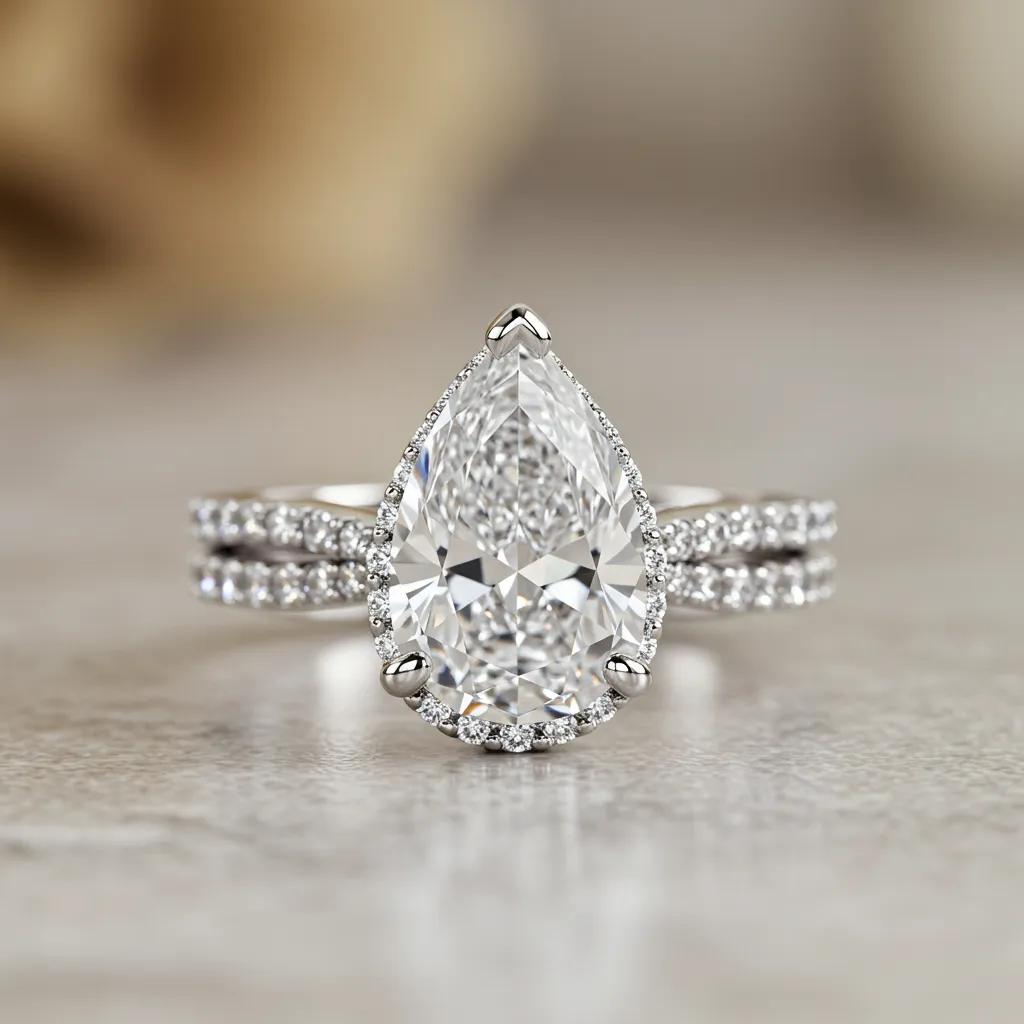 Teardrop Pear Cut Diamond Engagement Ring Highlighting Brilliance and Elegance