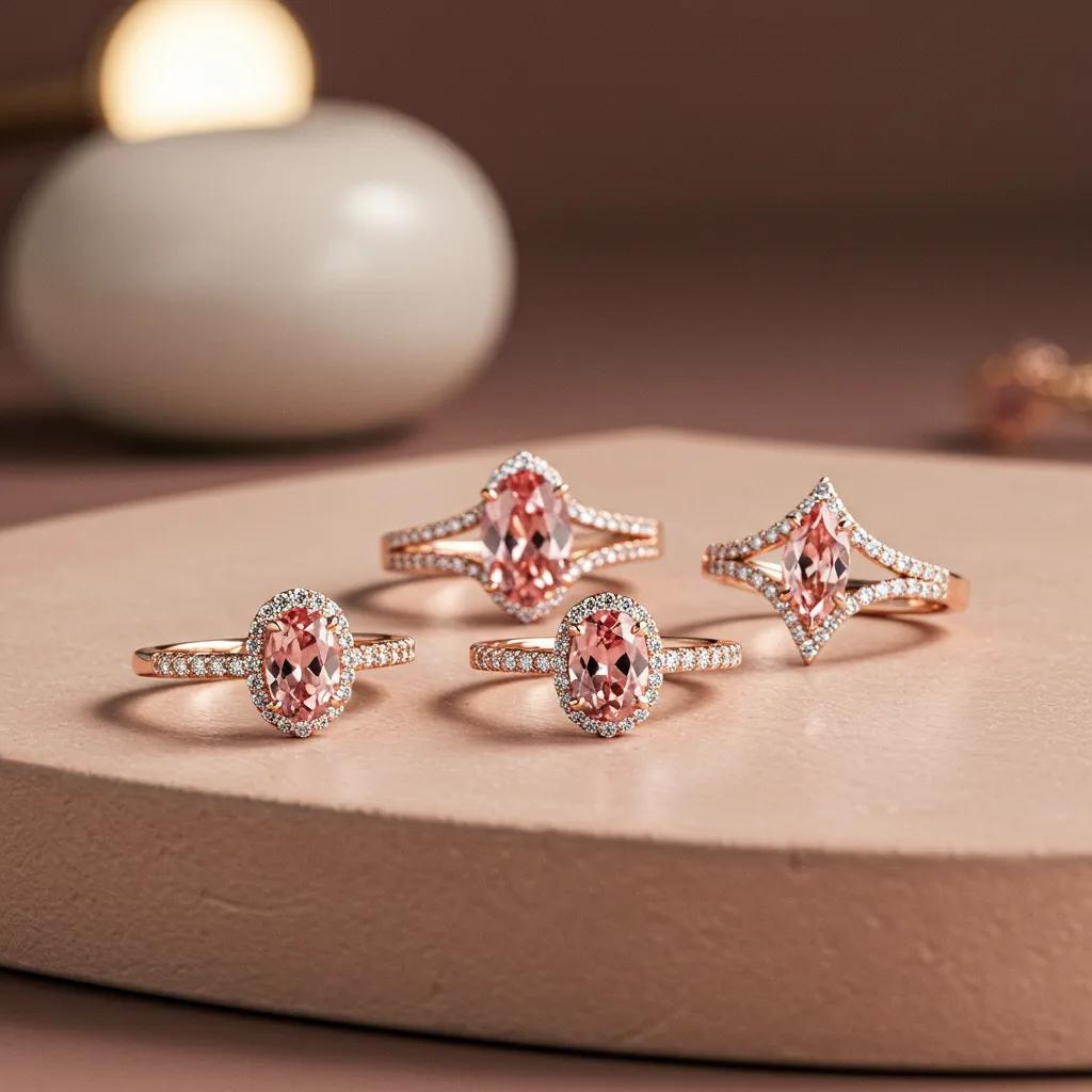 Trendy Pink Sapphire Engagement Rings Showcasing Elongated Cuts and Mixed metal Bands Reflecting Contemporary Design Aesthetics