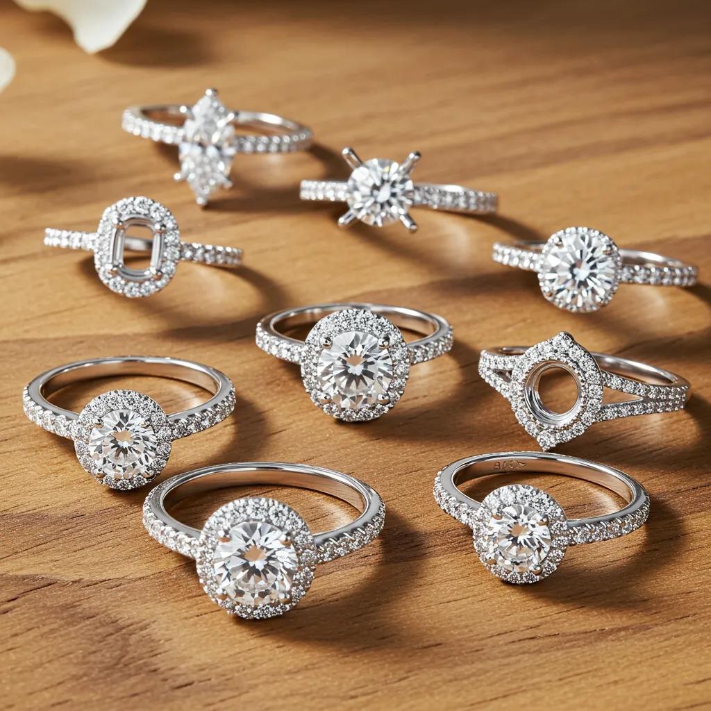a Diverse Collection of Engagement Ring Settings Showcasing a Variety of Styles and Intricate Designs