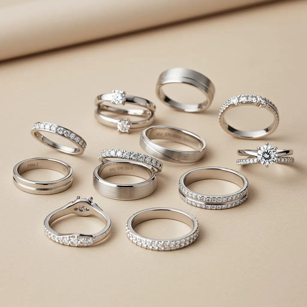 Variety of Modern White Gold Wedding Bands Showcasing Different Styles and Finishes