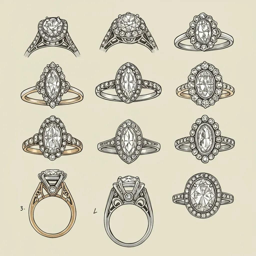 a Visual Showcase of Vintage Engagement Rings Representing Distinct Historical Eras Georgian Victorian Edwardian Art Deco and Retro Styles